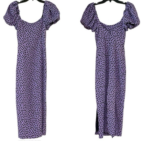 Zara Dresses & Skirts - ZARA Blogger Favorite Purple Polka Dot Puff Sleeve Midi Dress XS *ALTERED* flaw